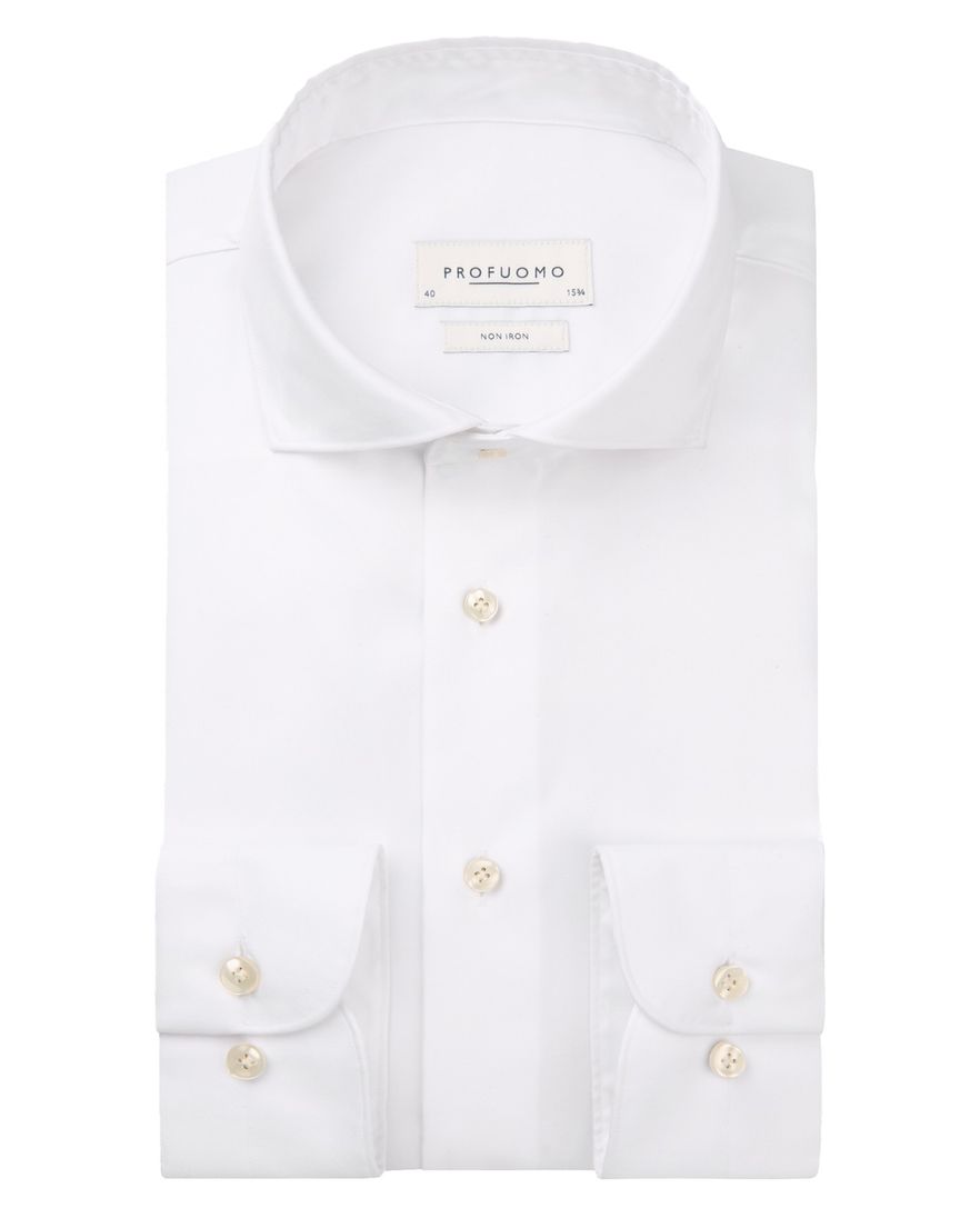 Profuomo Wit two ply twill overhemd effen