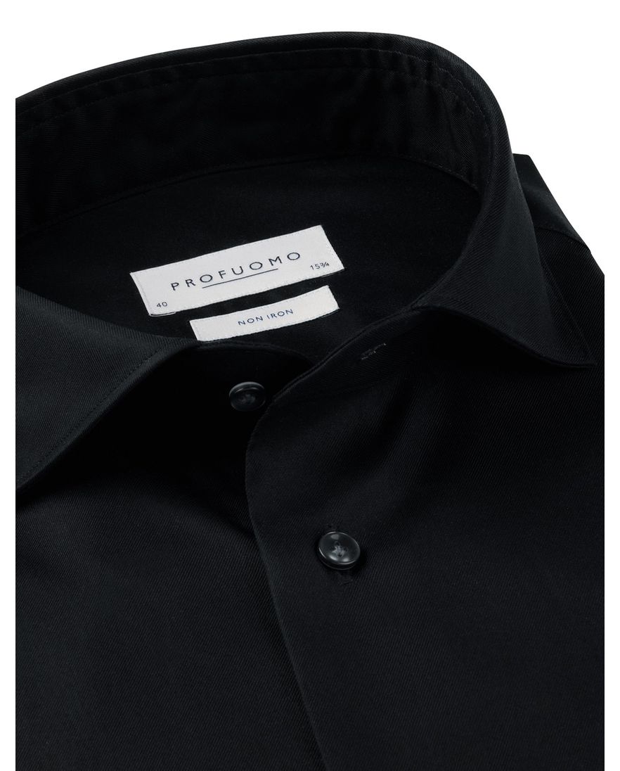 Profuomo zwart two ply twill overhemd wide collar