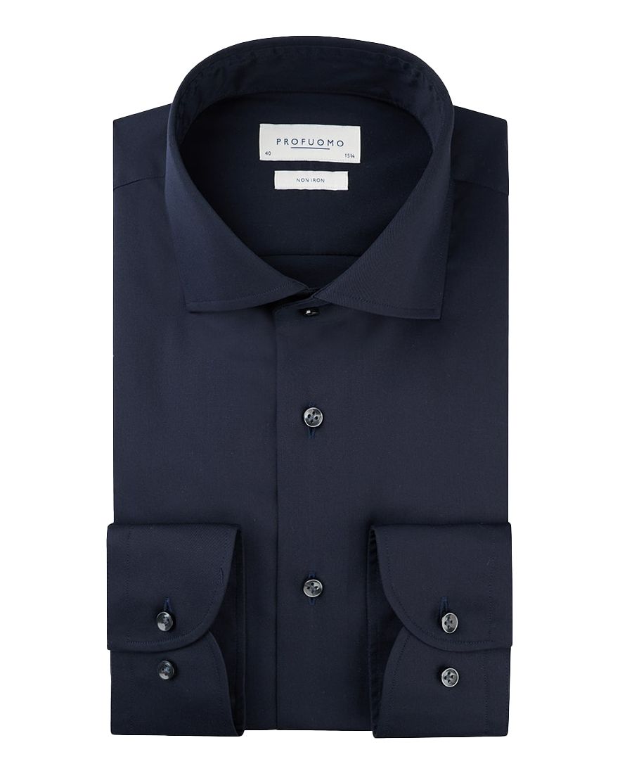 Profuomo Navy two ply twill overhemd ml7 effen