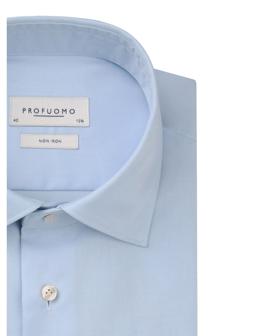 Profuomo Blauw two ply twill overhemd semi-wide collar