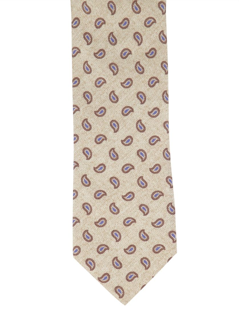 stropdas beige Profuomo zijde geprint