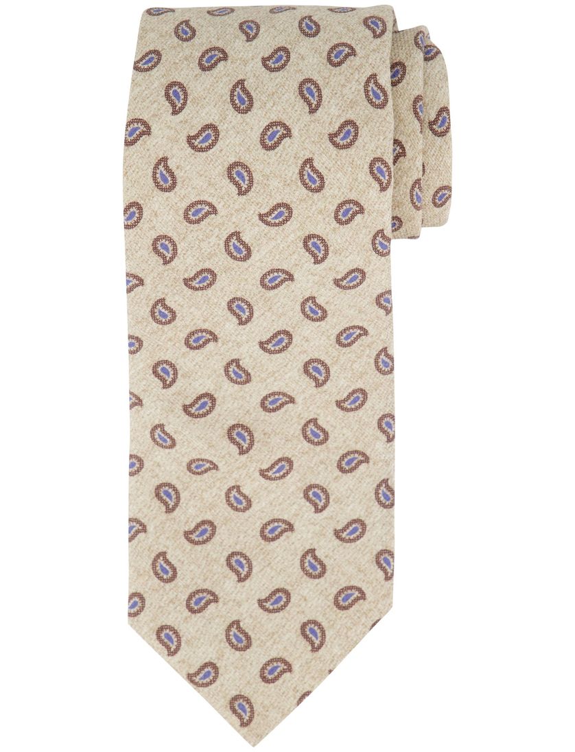 stropdas beige Profuomo zijde geprint