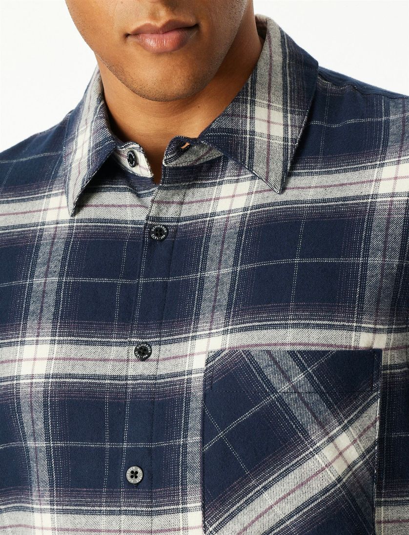 Schiesser pyjama set katoen lange mouw geruit donkerblauw