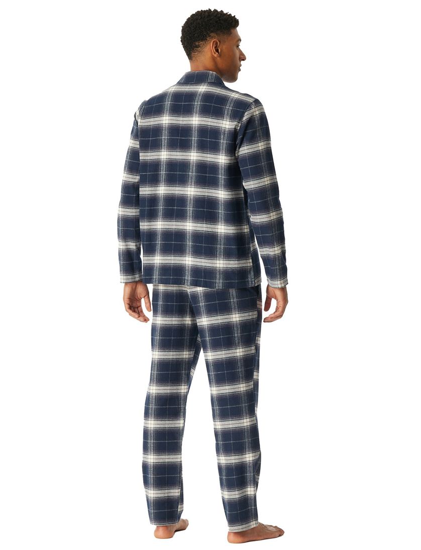 Schiesser pyjama set katoen lange mouw geruit donkerblauw