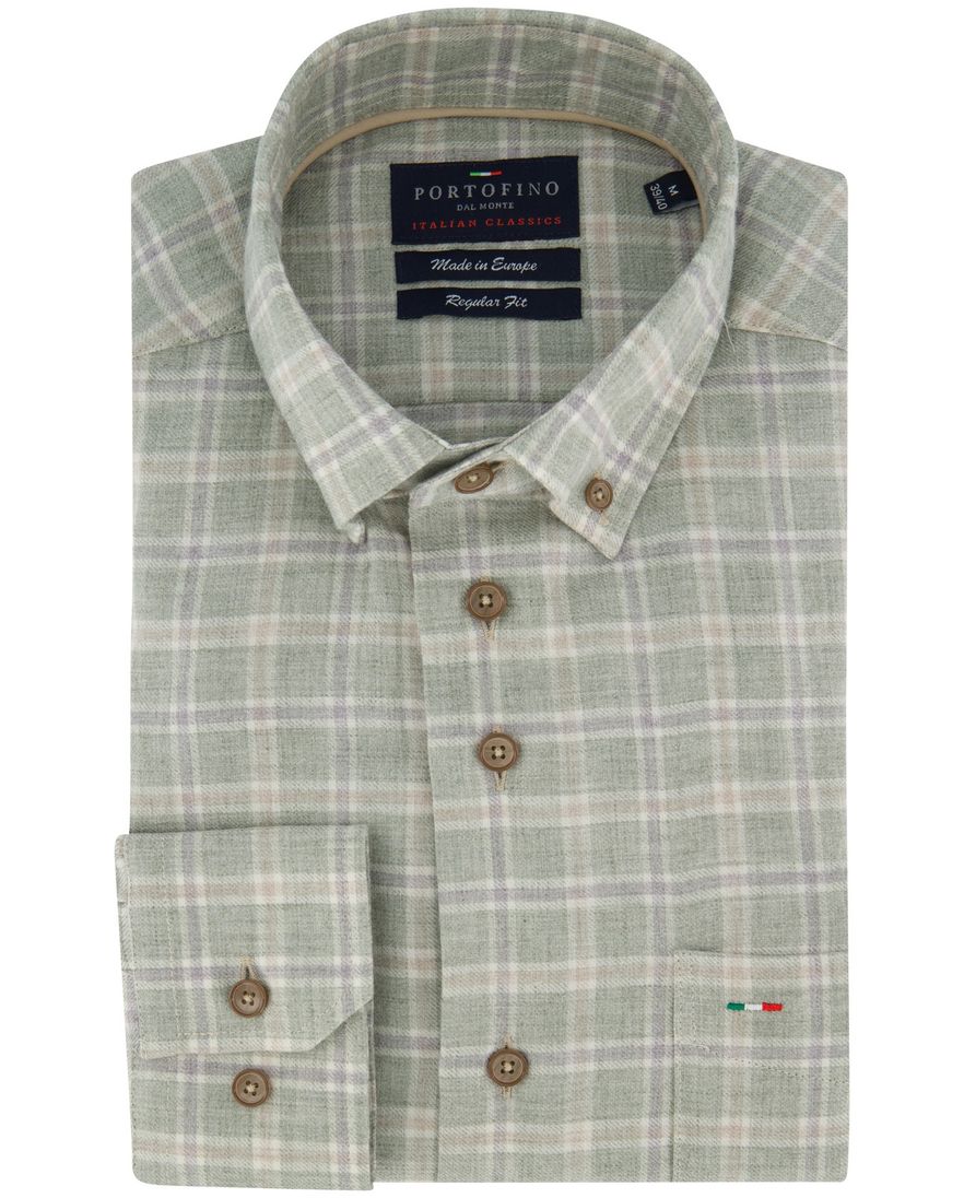 Groen regular fit geruit overhemd Portofino