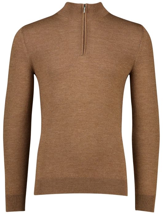 Cavallaro half zip trui bruin effen merinowol