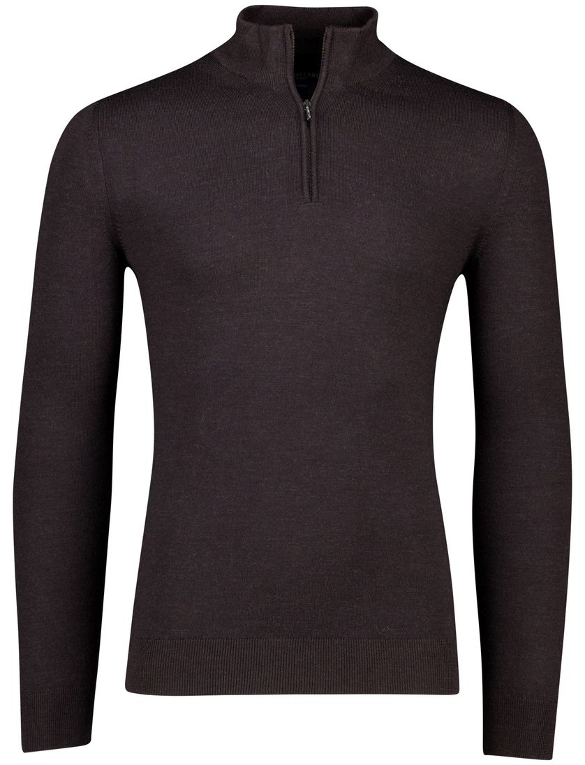 Cavallaro trui effen bruin half zip merinowol