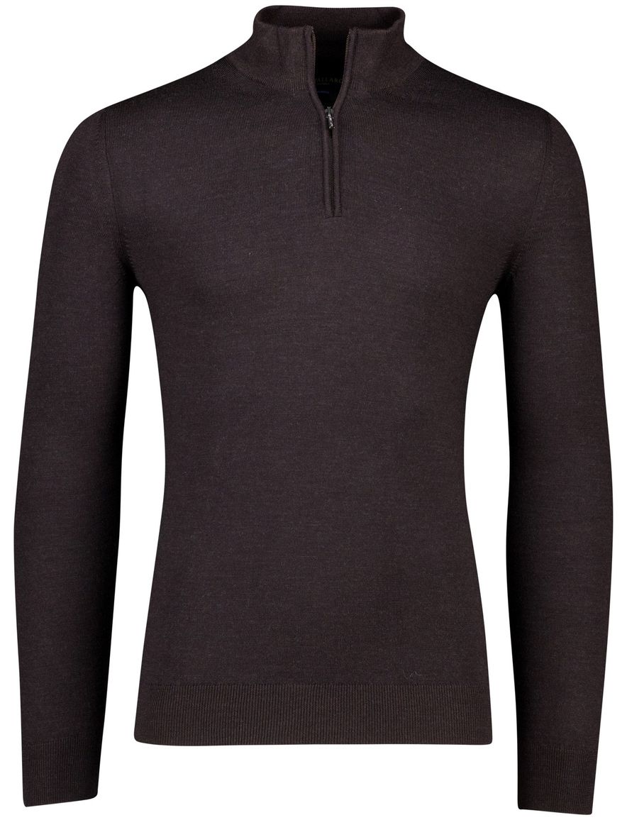Cavallaro trui half zip bruin effen merinowol