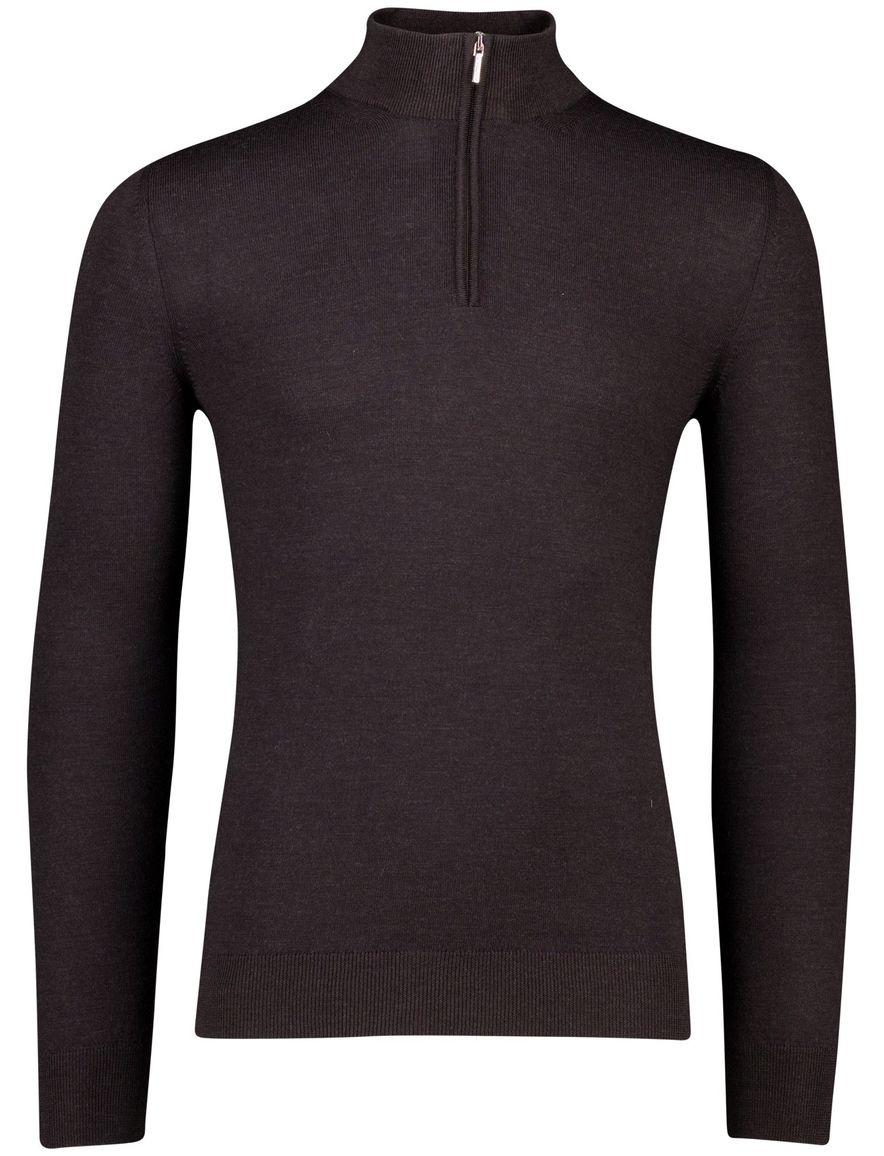 Cavallaro trui half zip bruin effen merinowol