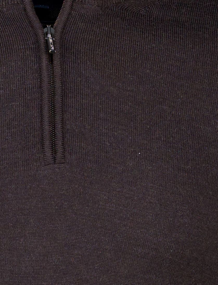 Cavallaro trui effen bruin half zip merinowol