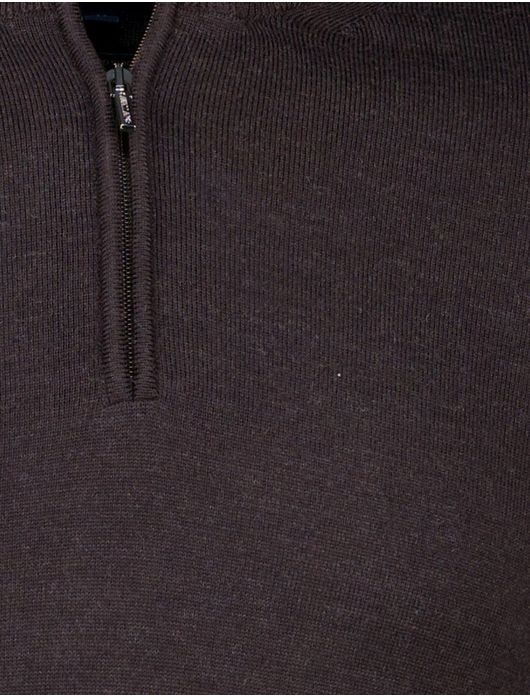 Cavallaro trui half zip bruin effen merinowol