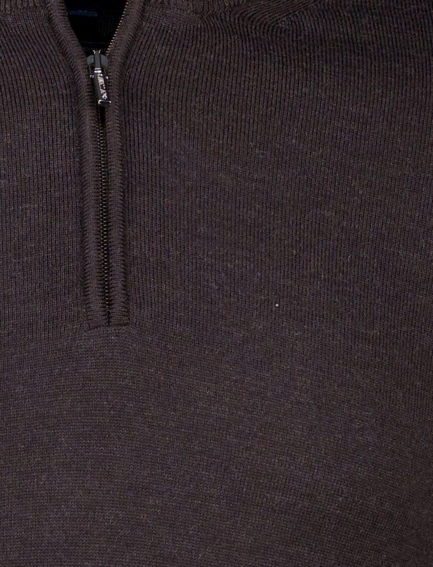 Cavallaro trui half zip bruin effen merinowol