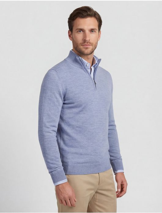 Cavallaro Trui Half Zip Blauw Merinowol
