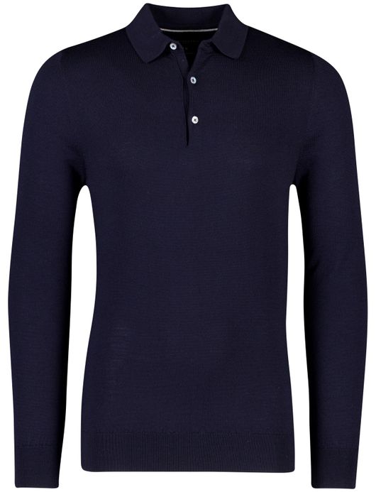 Cavallaro Polo lange mouw d.blauw merinowol