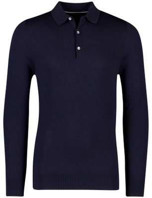 Cavallaro Merinowol lange mouw polo Cavallaro donkerblauw slim fit