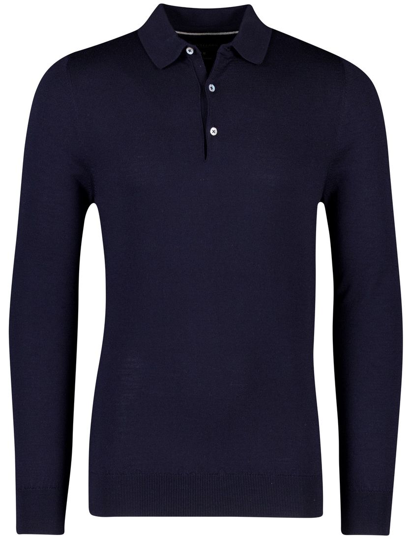 Merinowol lange mouw polo Cavallaro donkerblauw slim fit