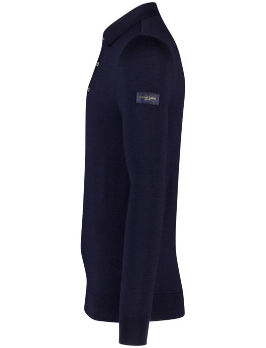 Cavallaro Polo lange mouw d.blauw merinowol