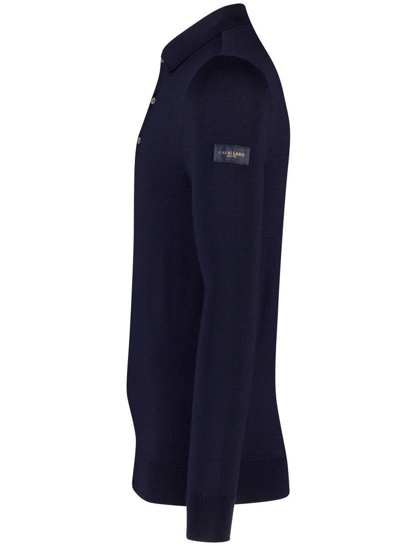 Merinowol lange mouw polo Cavallaro donkerblauw slim fit