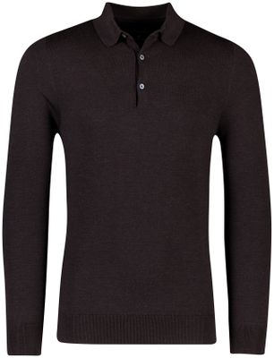 Cavallaro Cavallaro lange mouw polo bruin merinowol slim fit