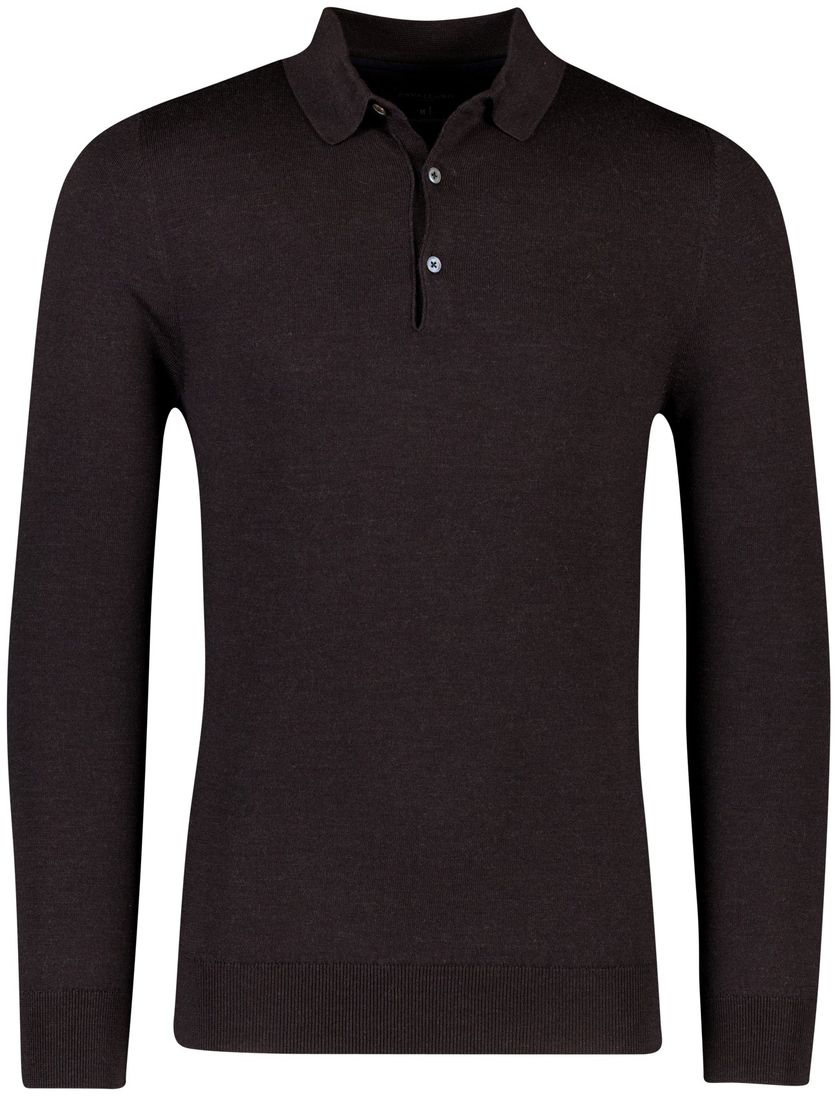 Cavallaro lange mouw polo bruin merinowol slim fit