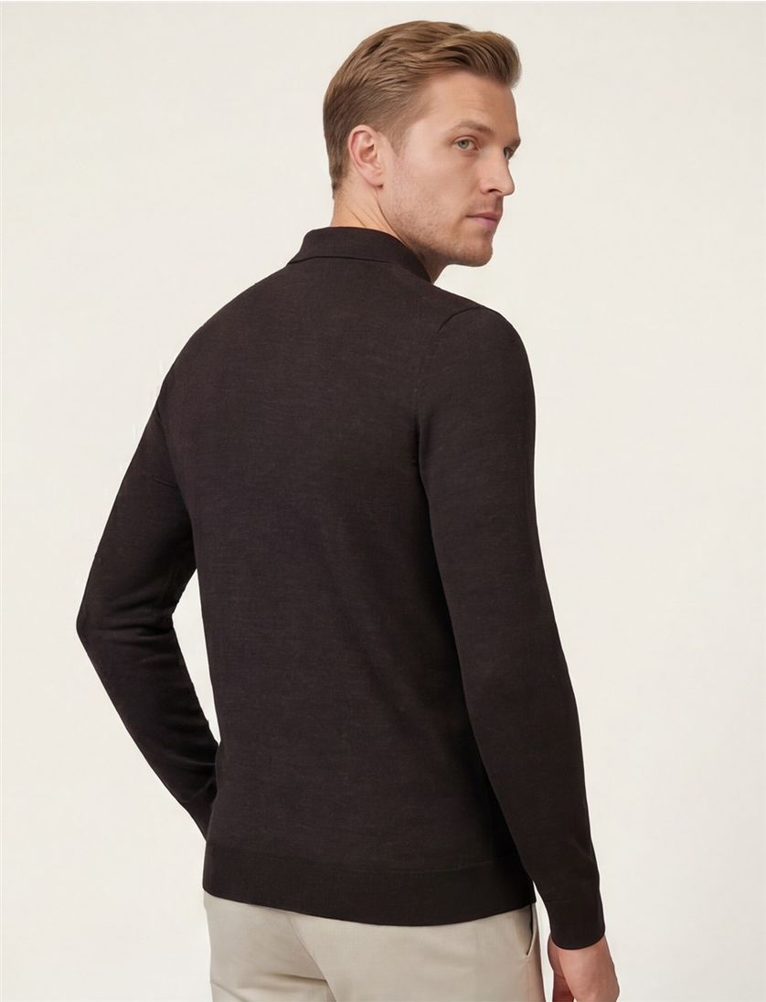 Cavallaro lange mouw polo bruin merinowol slim fit