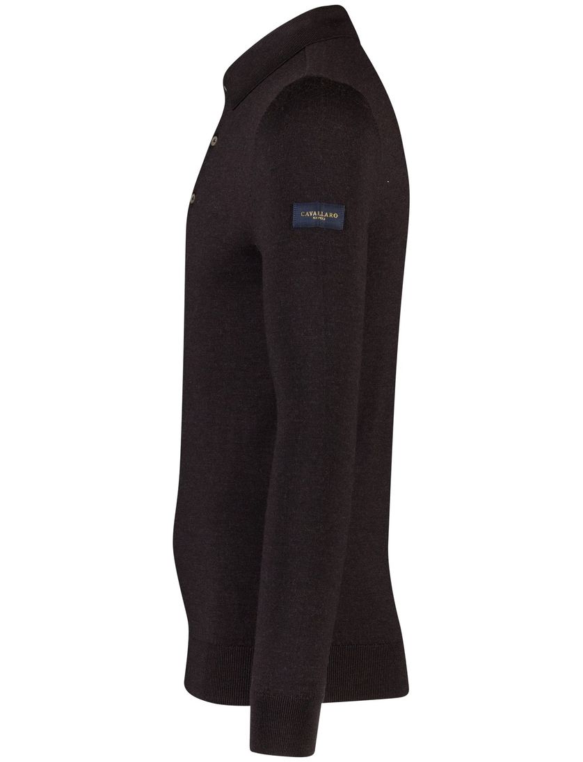 Cavallaro lange mouw polo bruin merinowol slim fit