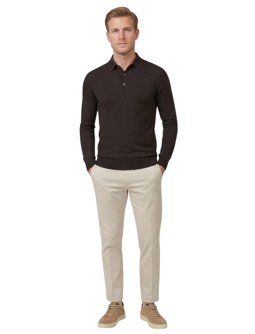 Cavallaro lange mouw polo bruin merinowol slim fit