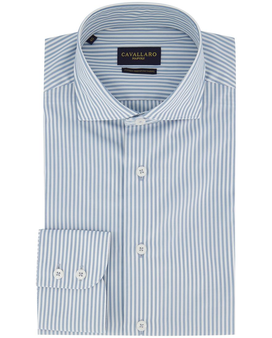 Cavallaro napoli overhemd blauw gestreept katoen