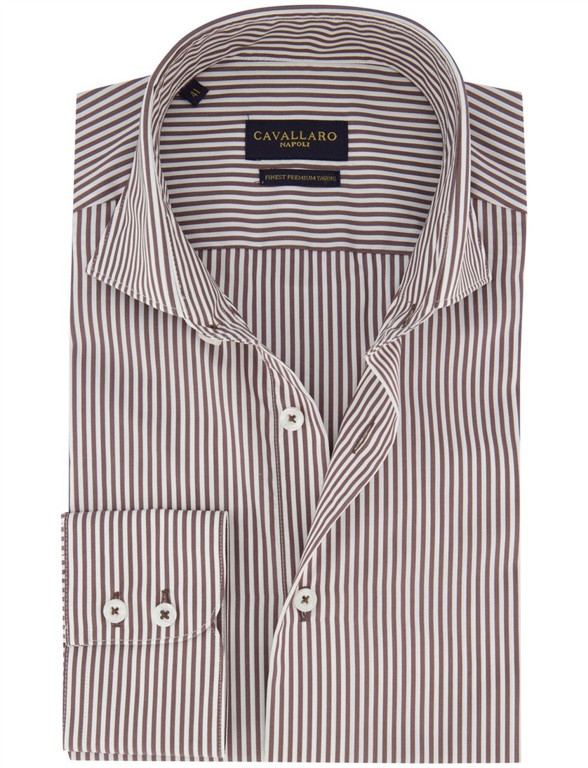 Cavallaro Strisio overhemd ml 5 bruin wit effen