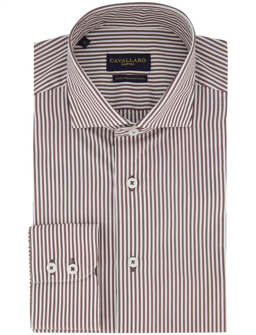 Cavallaro Strisio overhemd ml 5 bruin wit effen