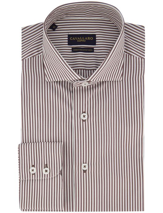 Cavallaro Strisio overhemd ml 5 bruin wit wide collar