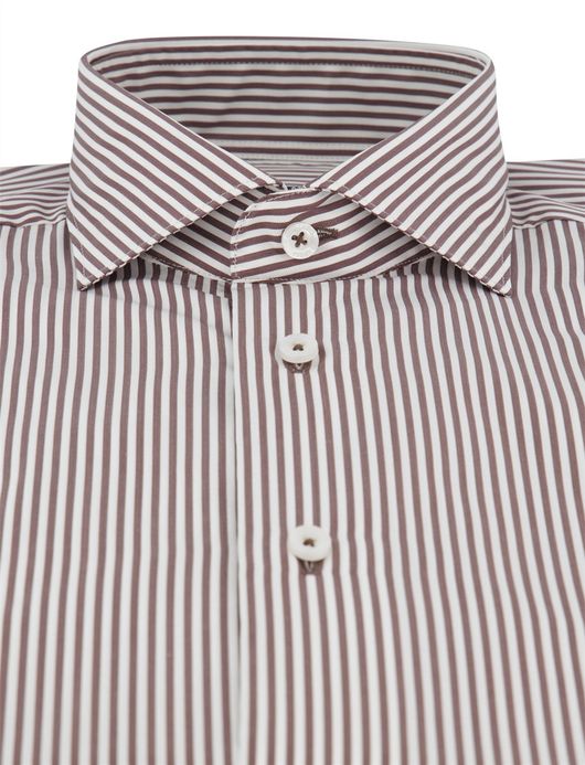 Cavallaro Strisio overhemd ml 5 bruin wit wide collar