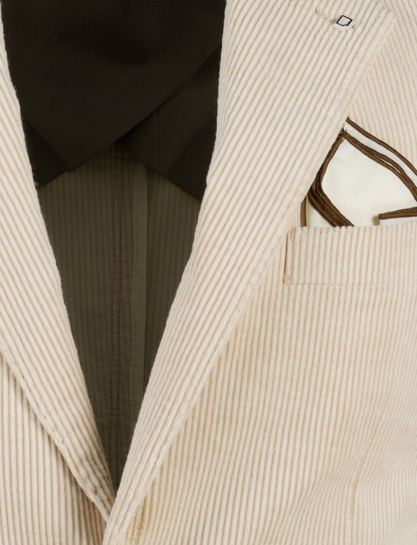 colbert Born With Appetite effen beige ribstof slim fit