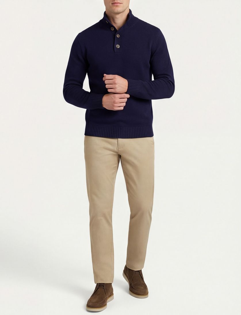 Half button Born with Appetite Sutton trui donkerblauw