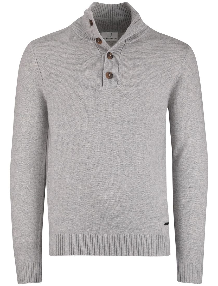 Born with appetite trui grijs effen slim fit half zip