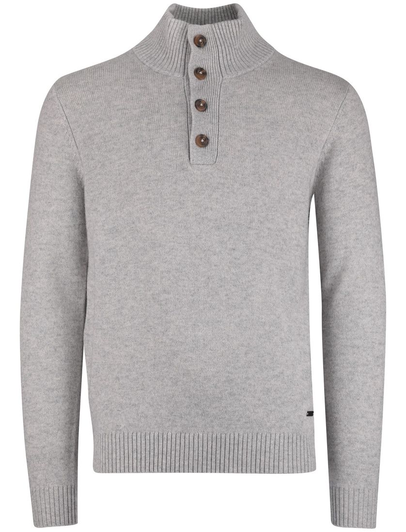 Born with appetite trui grijs effen slim fit half zip