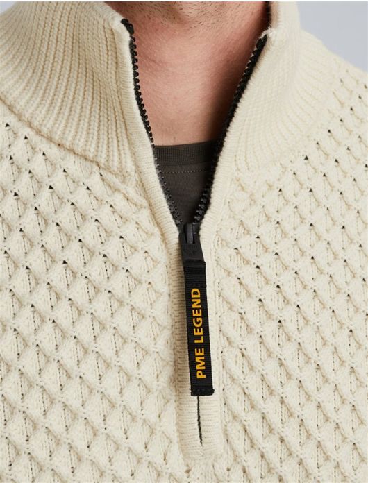 PME Legend half zip trui katoen creme