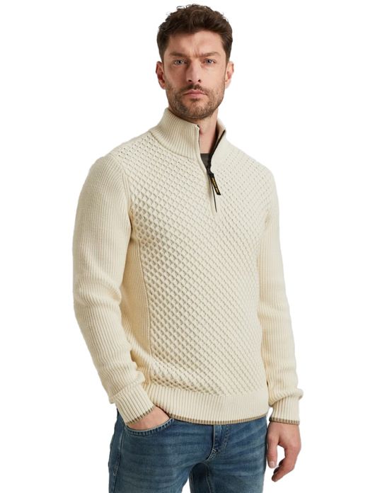 PME Legend half zip trui katoen creme