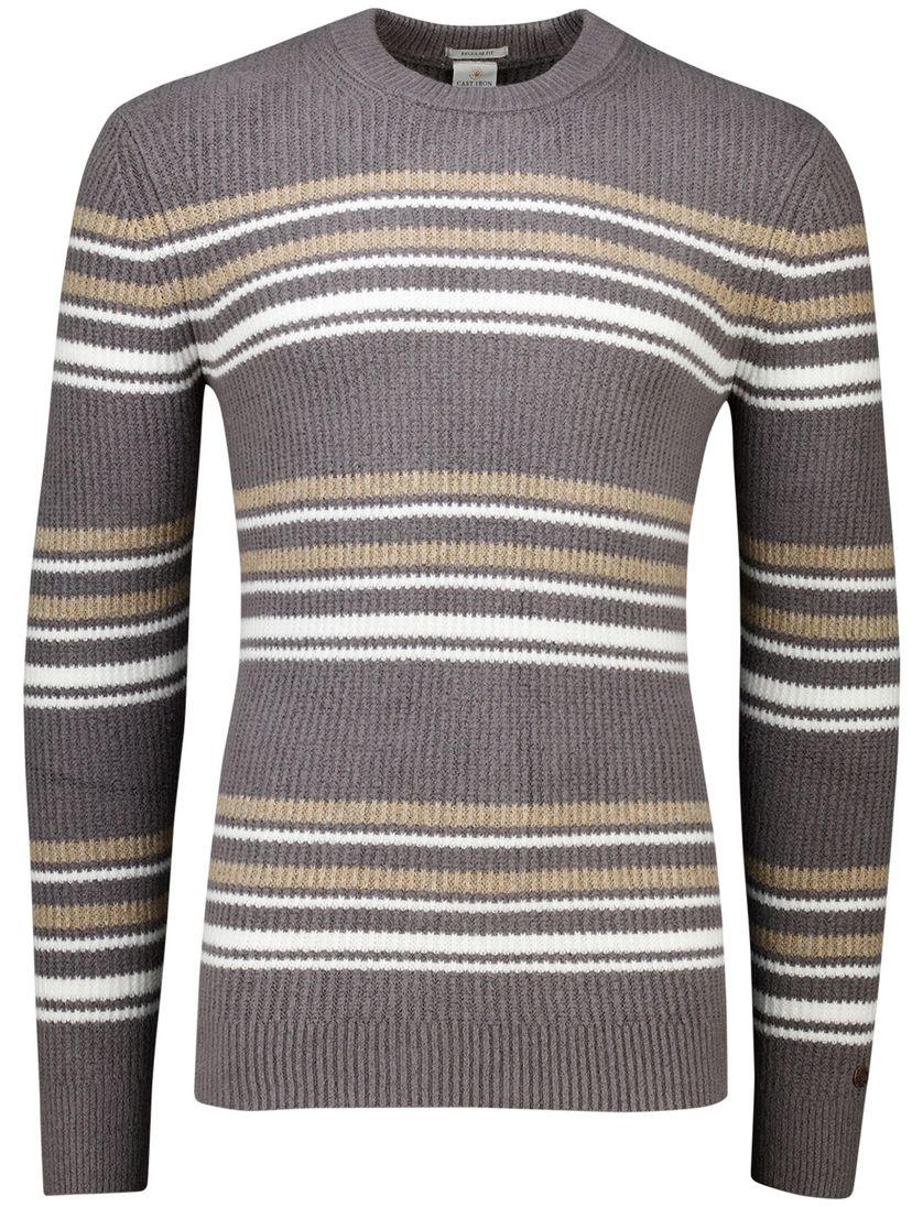 Cast Iron grijs gestreept trui normale fit