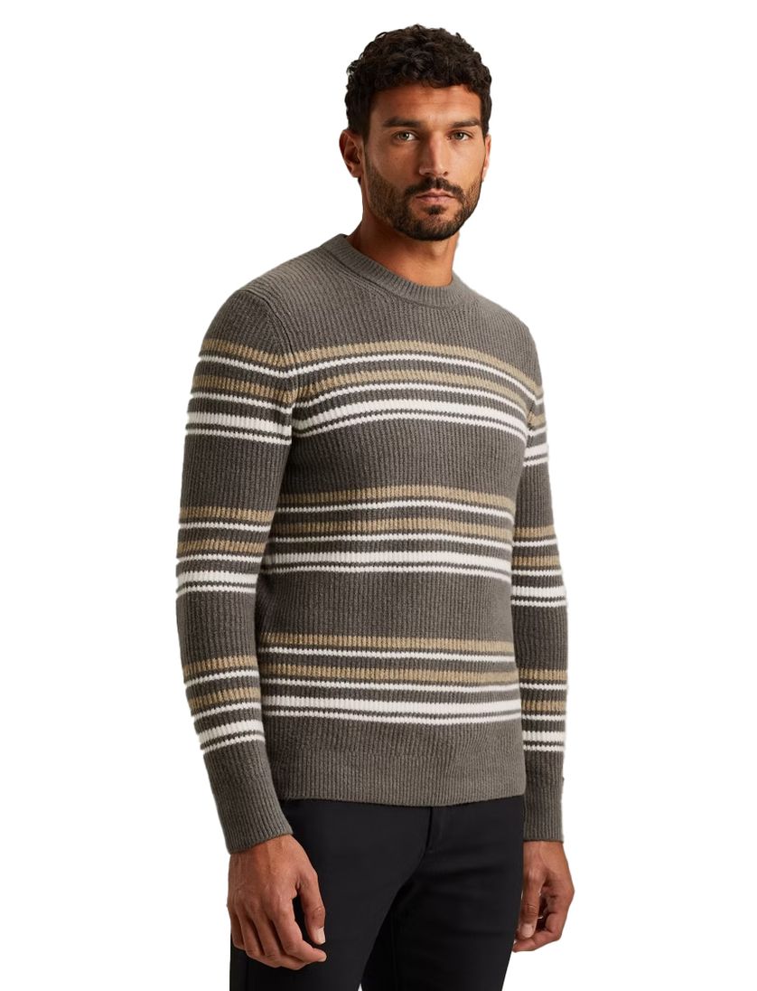 Cast Iron grijs gestreept trui normale fit