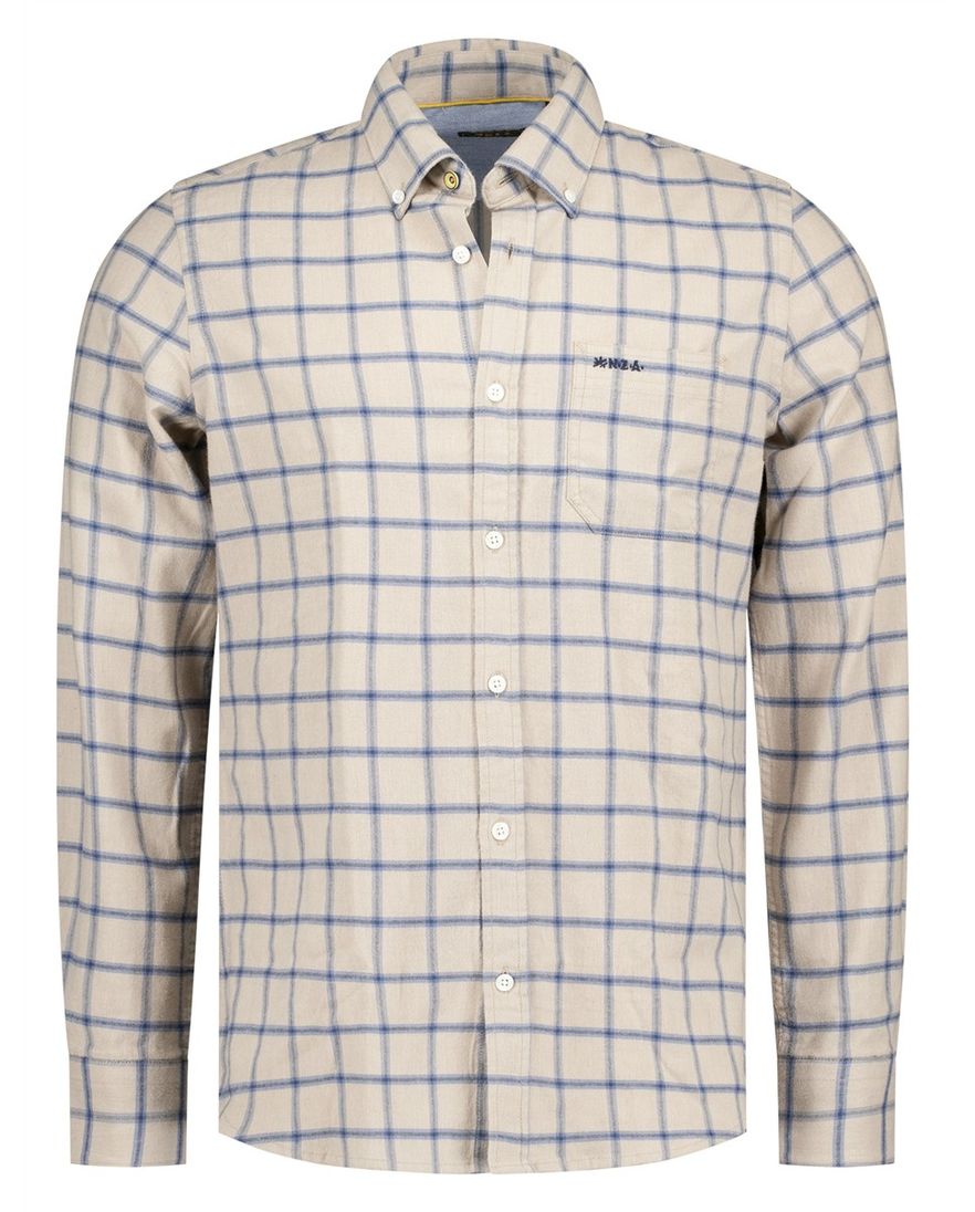 NZA overhemd geruit beige lange mouw