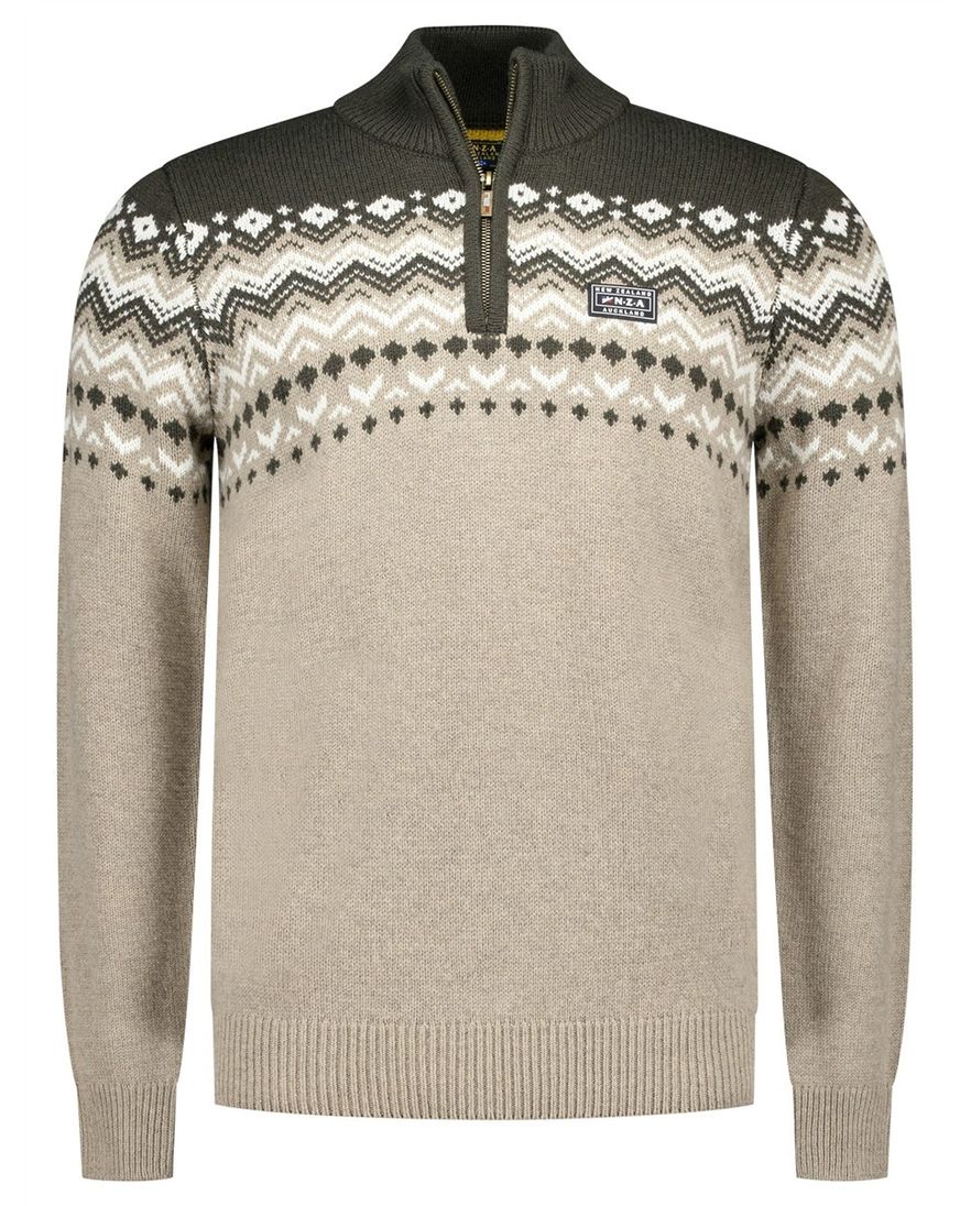 NZA trui beige half zip wol