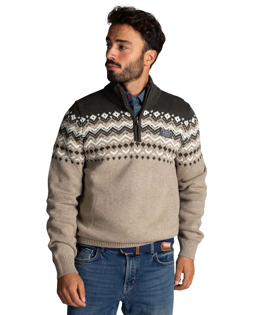 NZA trui beige half zip wol