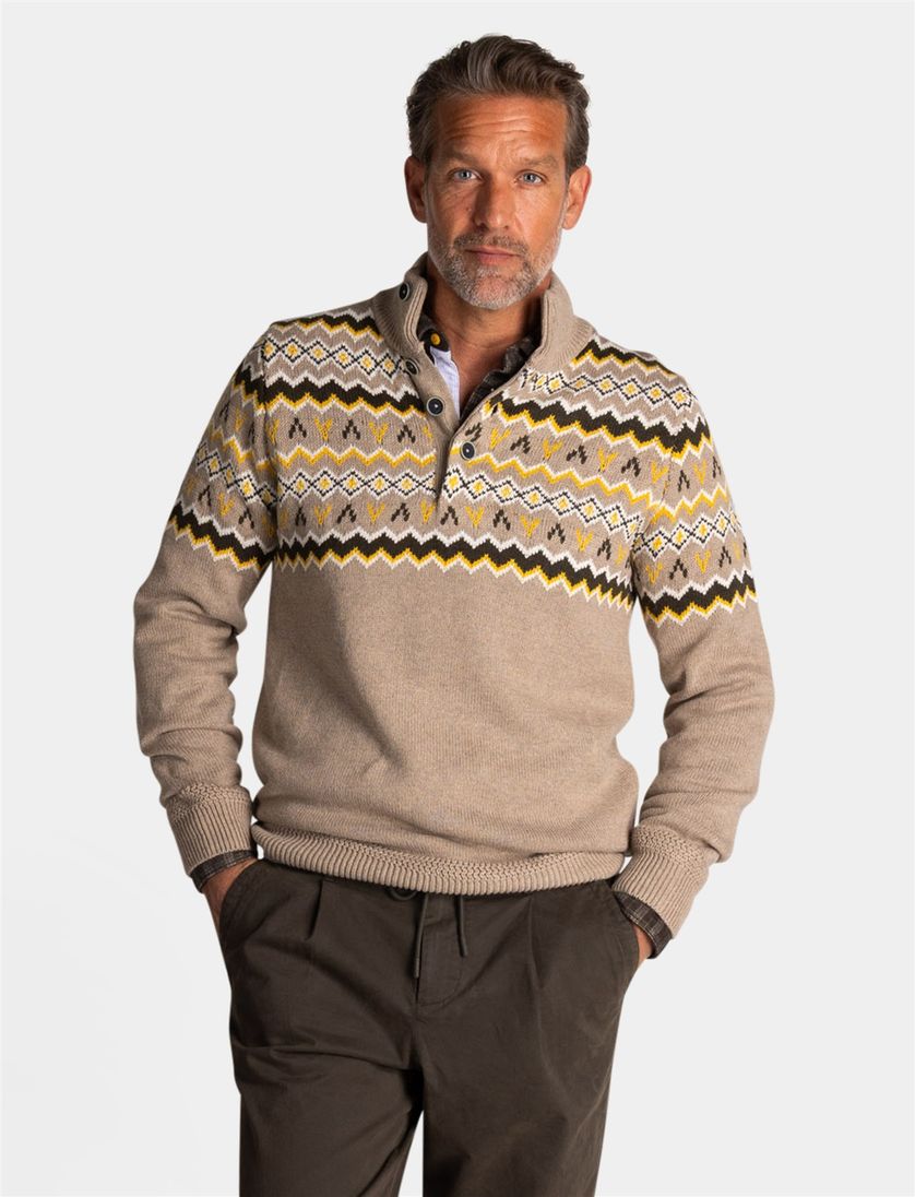 Trui New Zealand beige knopen geprint