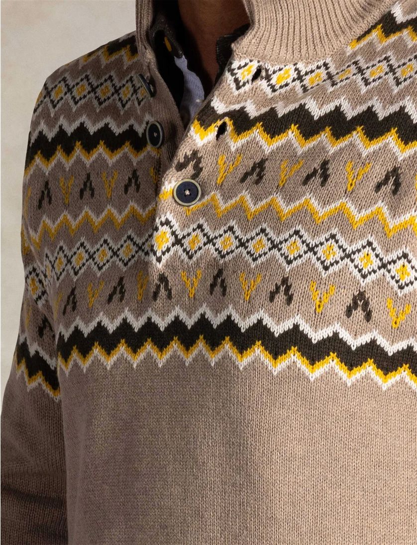 Trui New Zealand beige knopen geprint