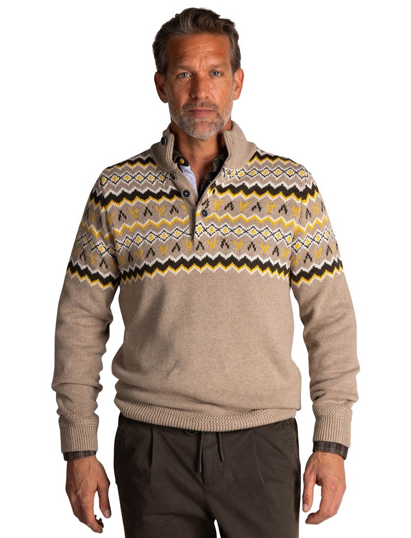 Trui New Zealand beige knopen geprint