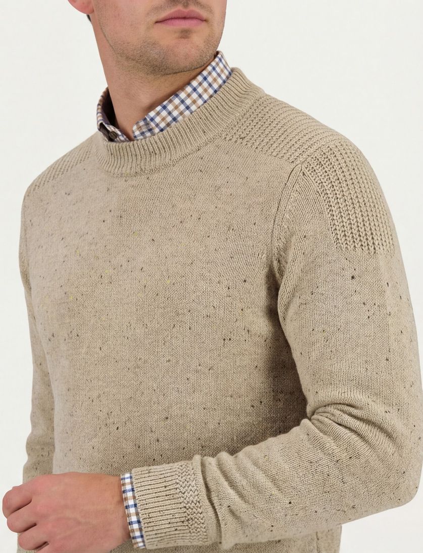 Trui New Zealand Melange beige ronde hals