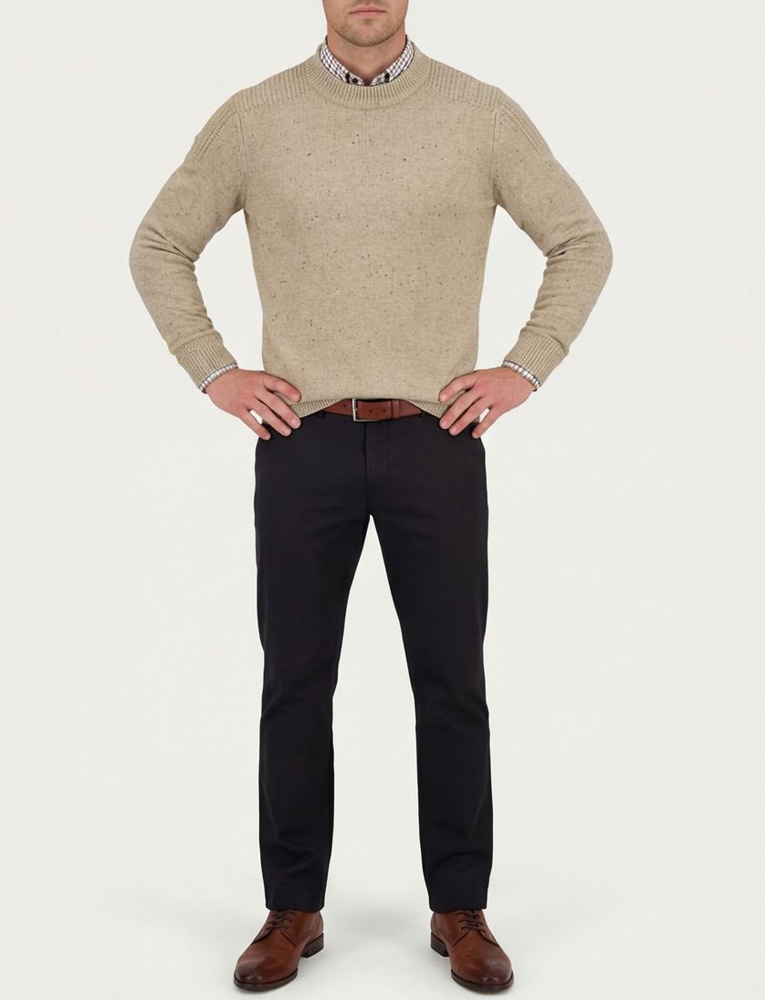 Trui New Zealand Melange beige ronde hals