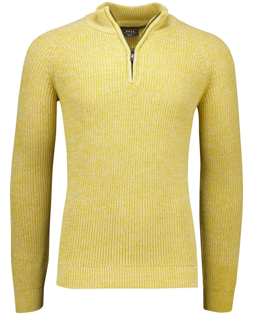 New Zealand trui half zip gemeleerd geel