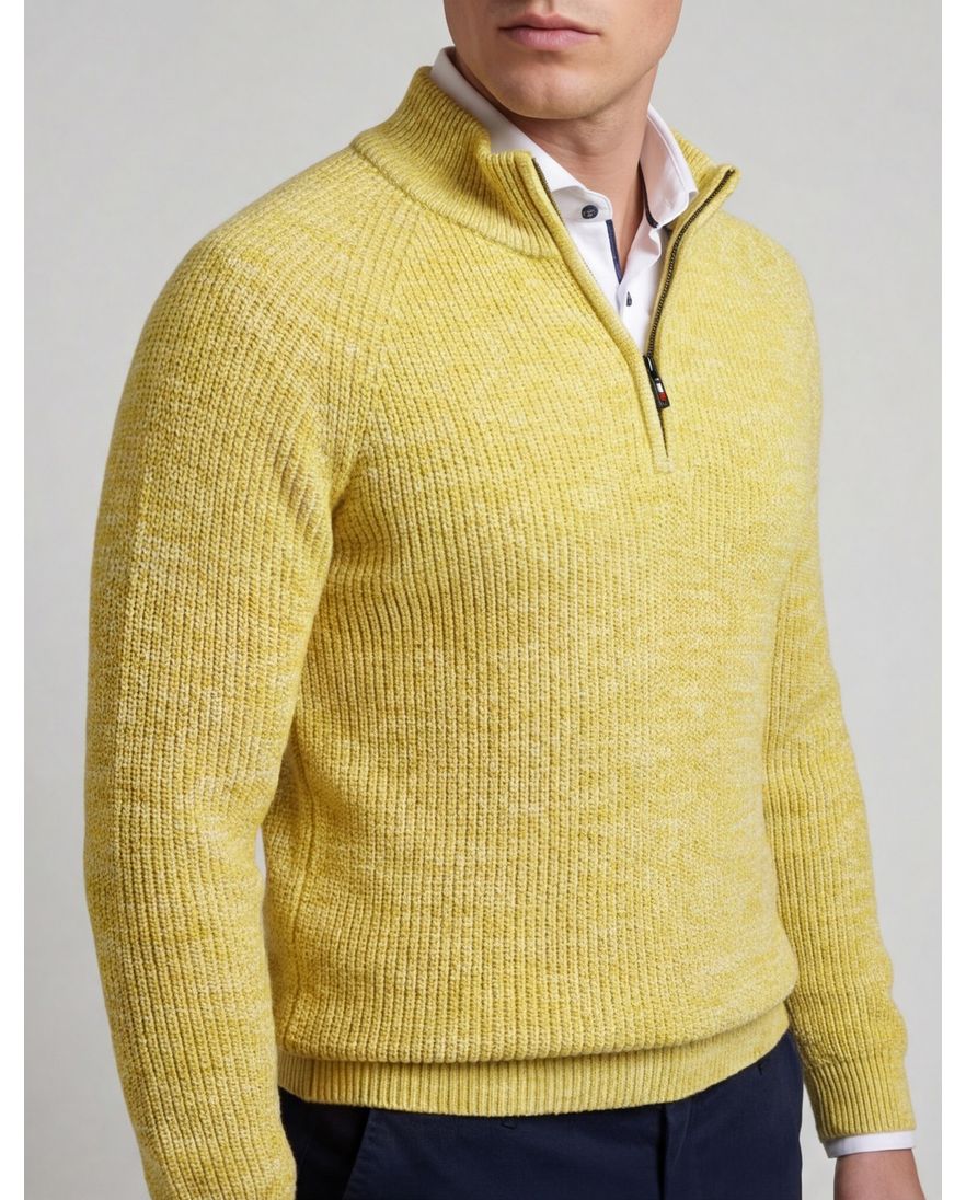 New Zealand trui half zip gemeleerd geel